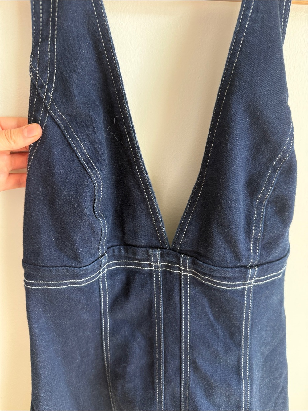 Pilero Anthropologie Halter Deep-V Saemed Open-Back Blue Denim Dress Sz Medium - Picture 4 of 7
